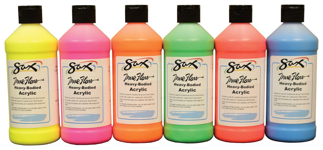 Sax Heavy Body Acrylic Paint, 1 Pint Bottles, Assorted Neon Colors, Set of 6